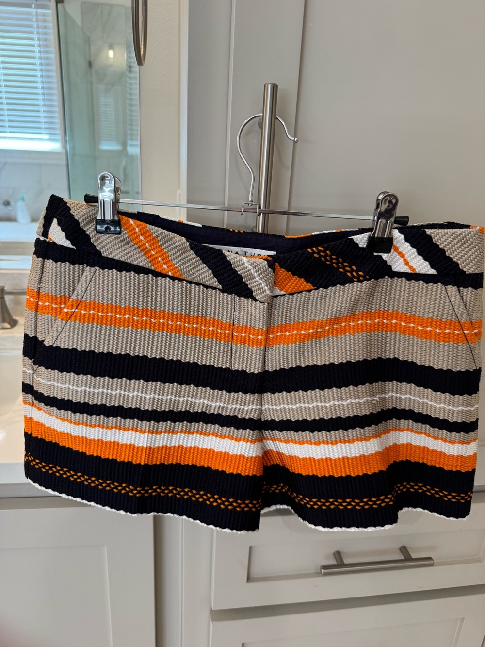 Trina Turk Striped Knit Women’s Shorts - Black, Orange & Cream